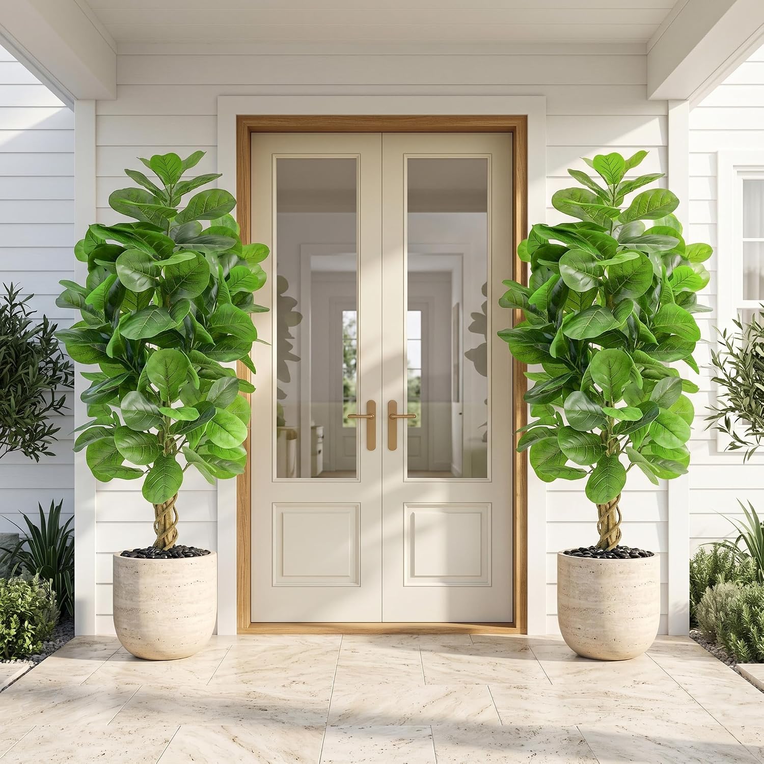 Artificial Fiddle Leaf Fig with Decorative Pebbles
